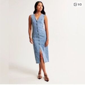 ABERCROMBIE Mara Midi Denim Button-front Dress, size XLT ; NWT